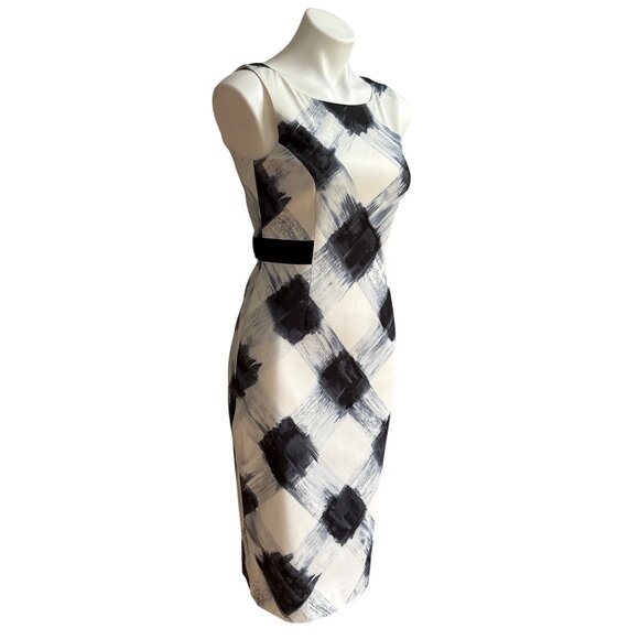 Karen Millen Painterly Check Midi Sheath Dress, Blue White Women's Size US 8 - Picture 4 of 10